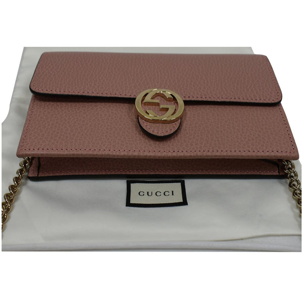GUCCI Dollar Interlocking G Leather Chain Wallet Soft Pink 510314