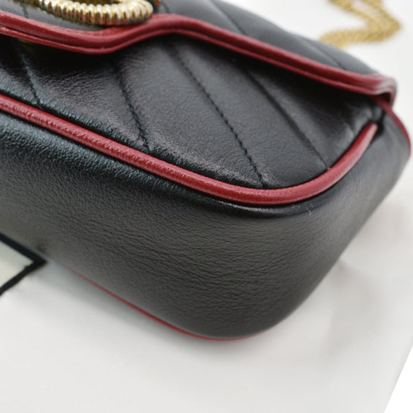GUCCI GG Marmont Mini Matelassé Leather Shoulder Crossbody Bag Black/Cerise 574969