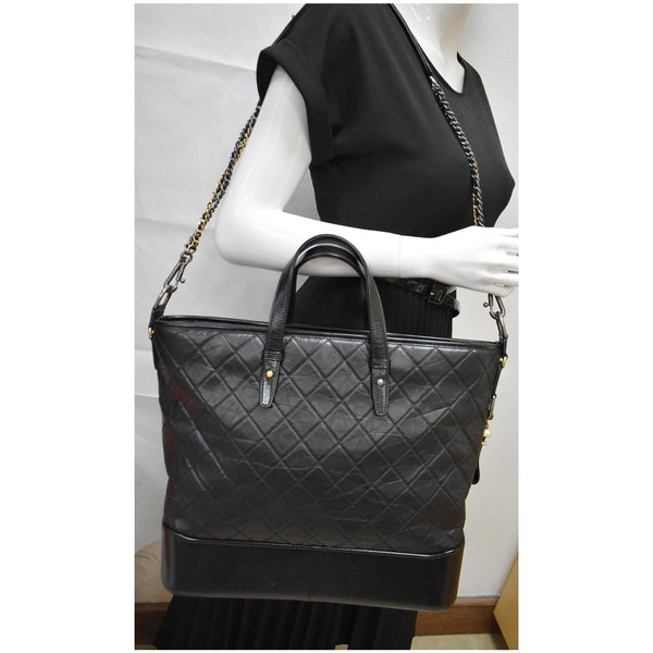 CHANEL Gabrielle Large Quilted Calfskin Leather Shopping Tote Bag Black