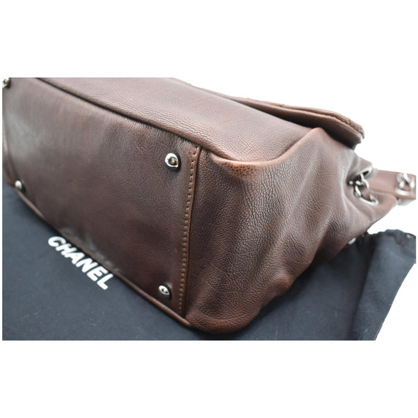 CHANEL Accordion Flap Calfskin Diamond Stitch Shoulder Bag Brown