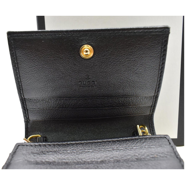 Gucci Rajah Web Leather Card Case Chain Wallet Black
