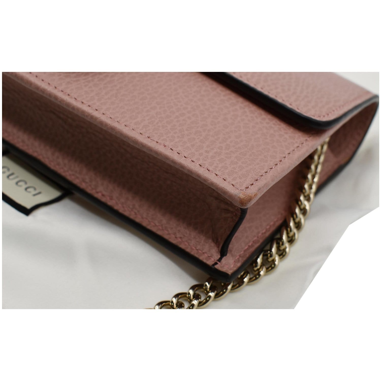 GUCCI Dollar Interlocking G Calfskin Leather Chain Wallet Crossbody Ba