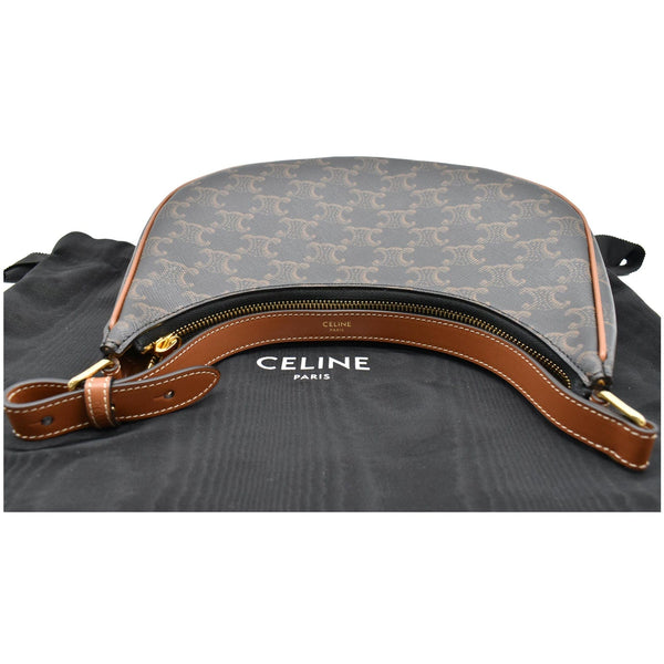 CELINE Ava Triomphe Canvas Calfskin Shoulder Bag Brown