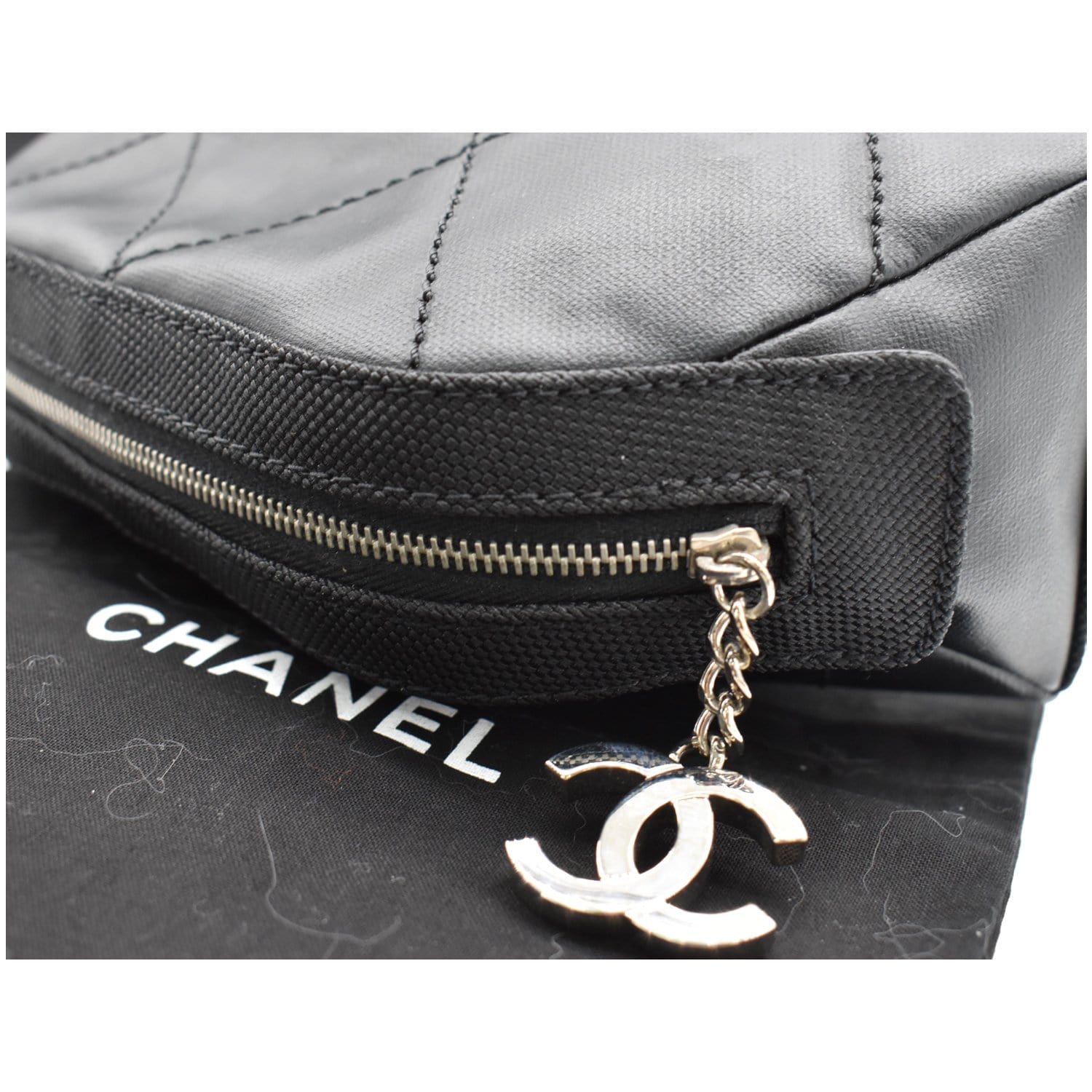 Chanel Dark Beige Caviar Leather CC Logo Cosmetic Pouch Make Up Case 127c25  at 1stDibs