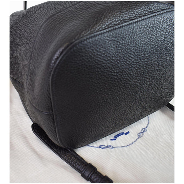 PRADA Logo Drawstring Leather Bucket Shoulder Bag Black