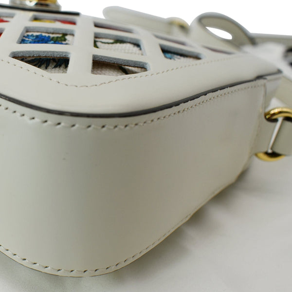 GUCCI Cutout Floral Canval Leather Shoulder Bag 550132 White