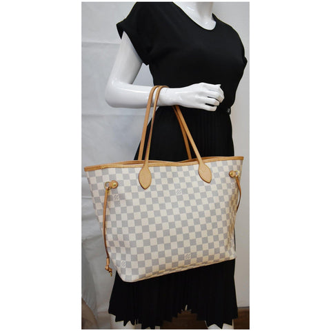 LOUIS VUITTON Neverfull MM Damier Azur Tote Bag Rose Ballerine
