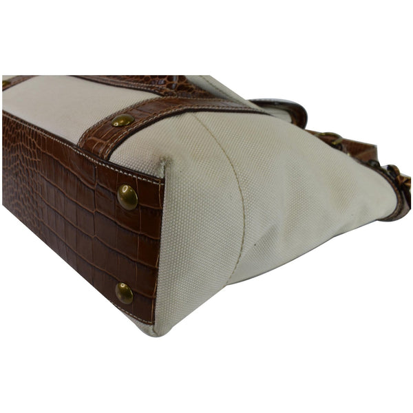 COACH MO669-10648 Canvas Embossed Leather Tote Bag Brown/Ivory