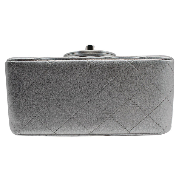 CHANEL Mini Square Flap Quilted Leather Shoulder Bag Metallic Silver