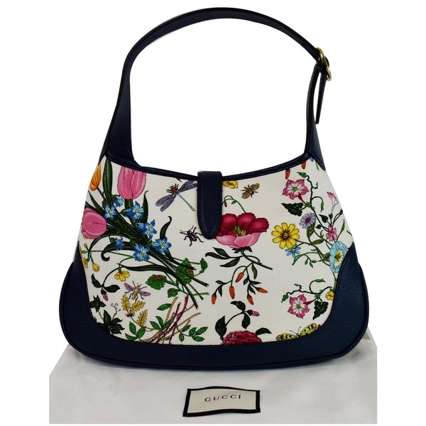 GUCCI Flora Jackie Medium Canvas Hobo Bag Blue 550152 - Last Call