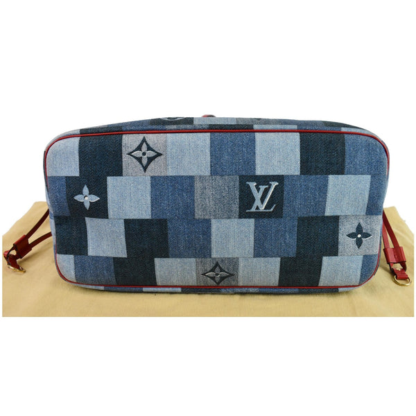 LOUIS VUITTON Neverfull MM Patchwork Monogram Denim Shoulder Bag Blue