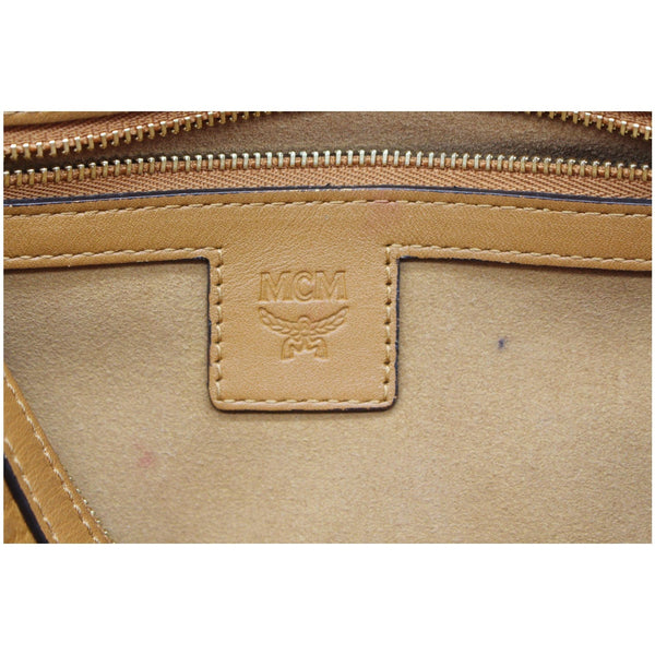 MCM Visetos Signature Leather Boston Bag Cognac