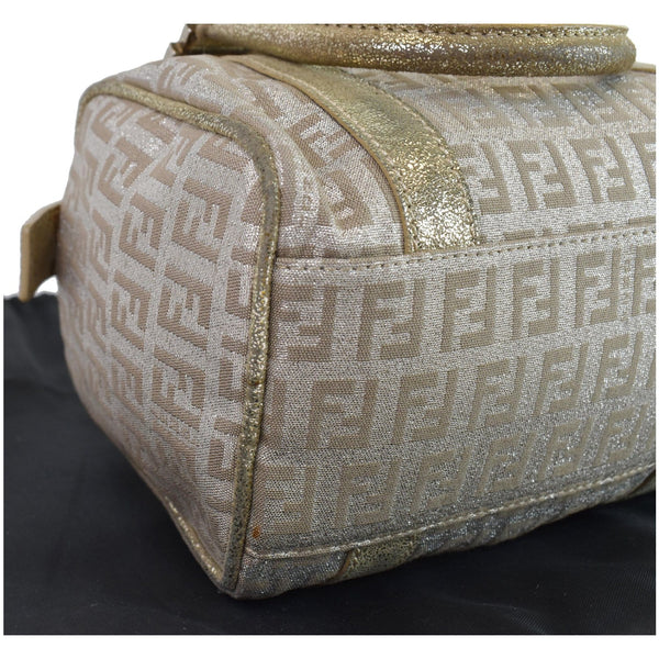 FENDI Selleria Zucca Canvas Leather Boston Bag Gold