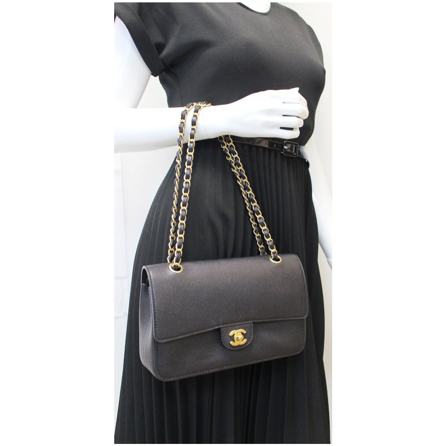 CHANEL, Bags, Chanel Black Caviar Leather Medium Classic Flap Bag