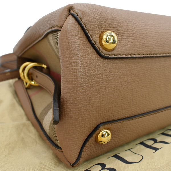 BURBERRY Banner Derby Small House Check Leather Tote Shoulder Bag Pale Taupe