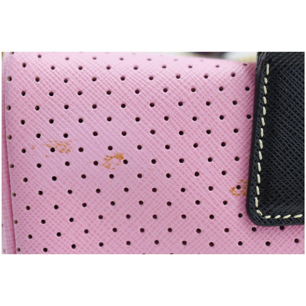 PRADA Bowling Perforated Saffiano Leather Satchel Bag Pink/Yellow