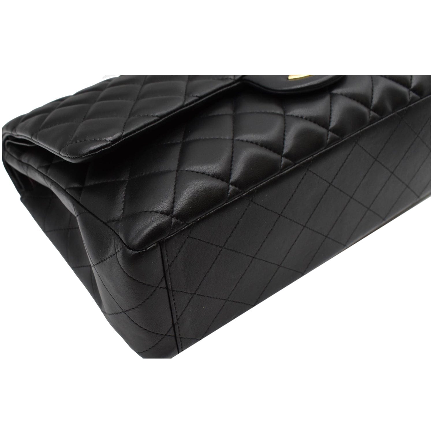 CHANEL Maxi Double Flap Lambskin Leather Shoulder Bag Black