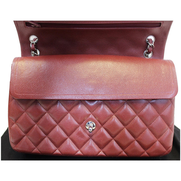 Chanel Jumbo Double Flap Shoulder Bag Caviar Quilted Red front open