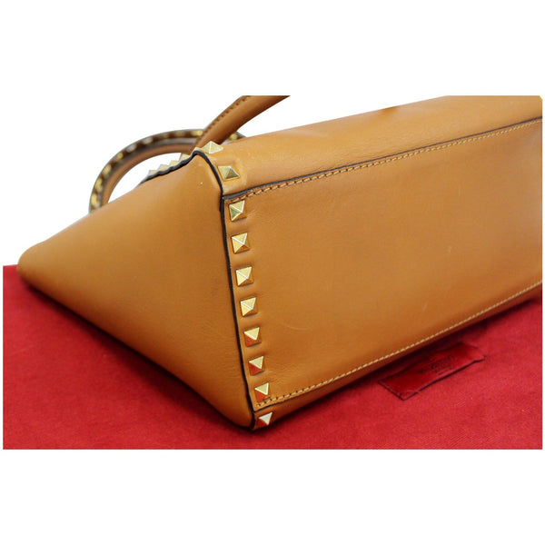 VALENTINO Rockstud Small Double Handle Leather Tote Bag Camel Brown