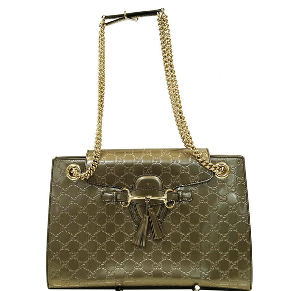 GUCCI Emily Large Guccissima Chain Shoulder Bag Grey 295403