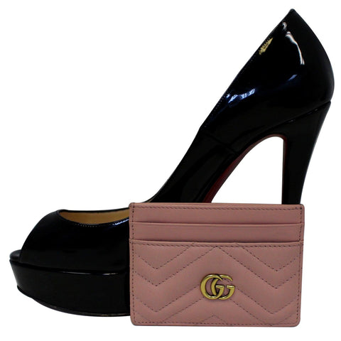 GUCCI GG Marmont Leather Card Case Taupe Pink 443127
