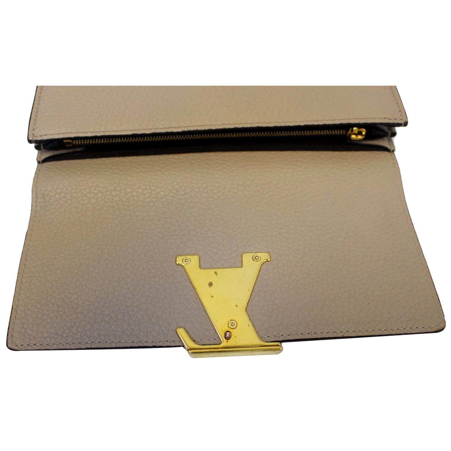 Capucines Wallet in Taurillon Leather, Gold Hardware