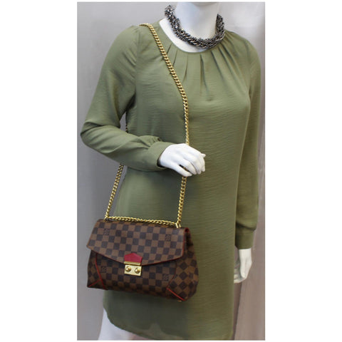 LOUIS VUITTON Caissa Chain Damier Ebene Clutch Shoulder Bag Brown
