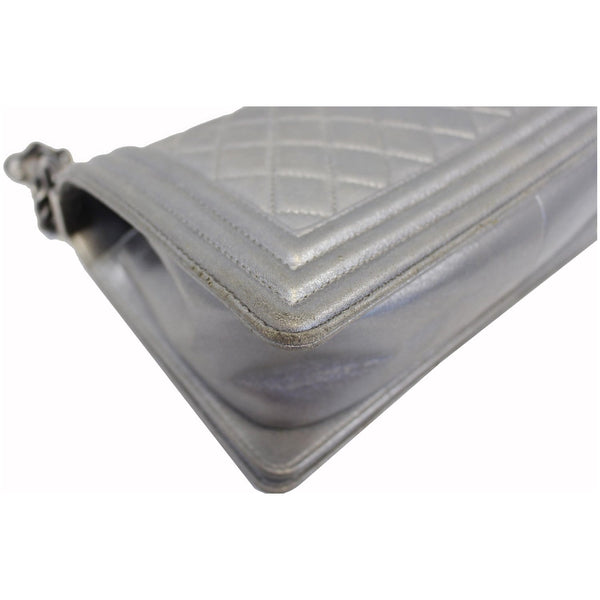 CHANEL Boy Medium Lambskin Leather Embroidered Shoulder Bag Silver-US