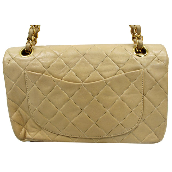 CHANEL CC Double Flap Calfskin Leather Chain Shoulder Bag Beige