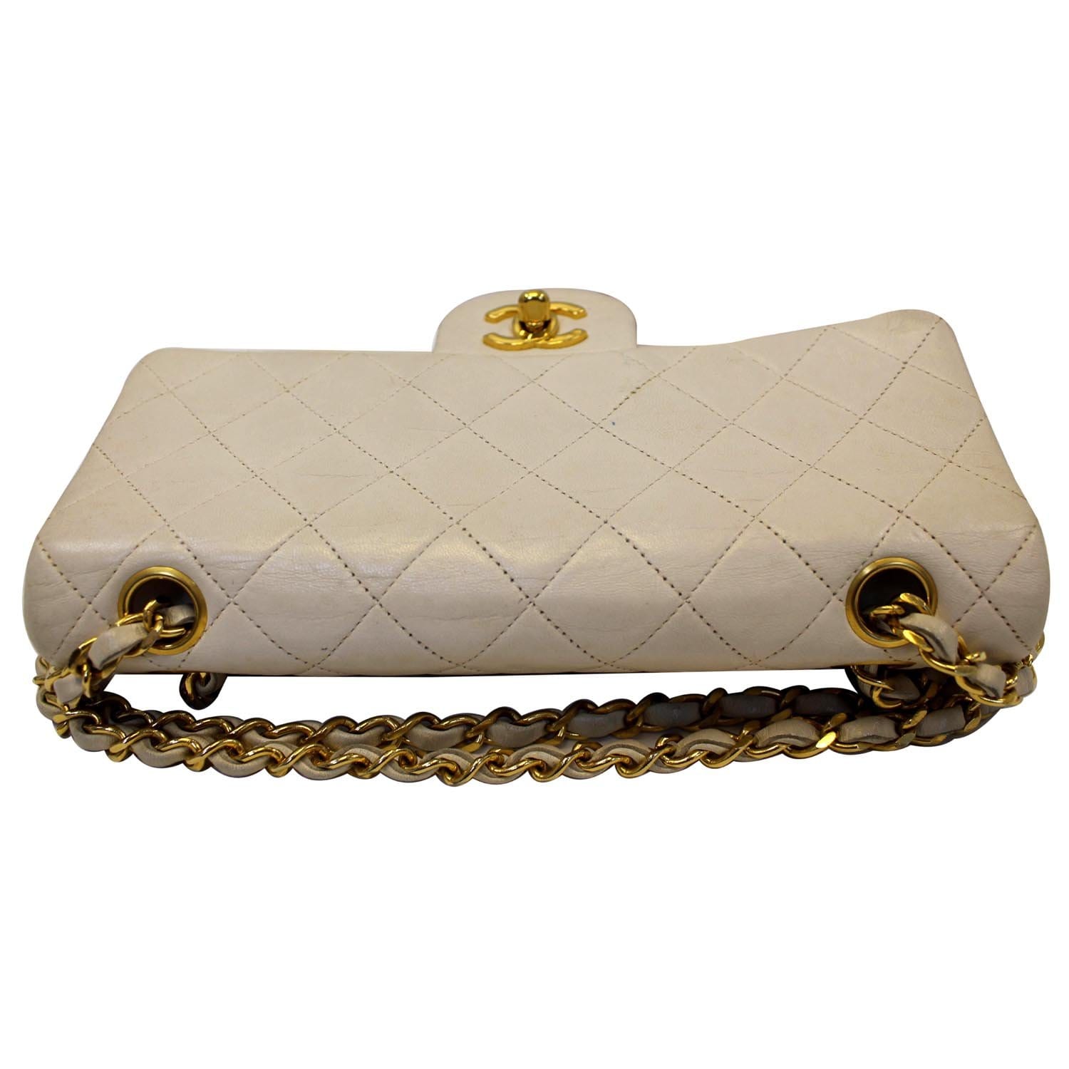 CHANEL Classic Beige Quilted Lambskin Silver Hardware Medium Double Flap  Bag 