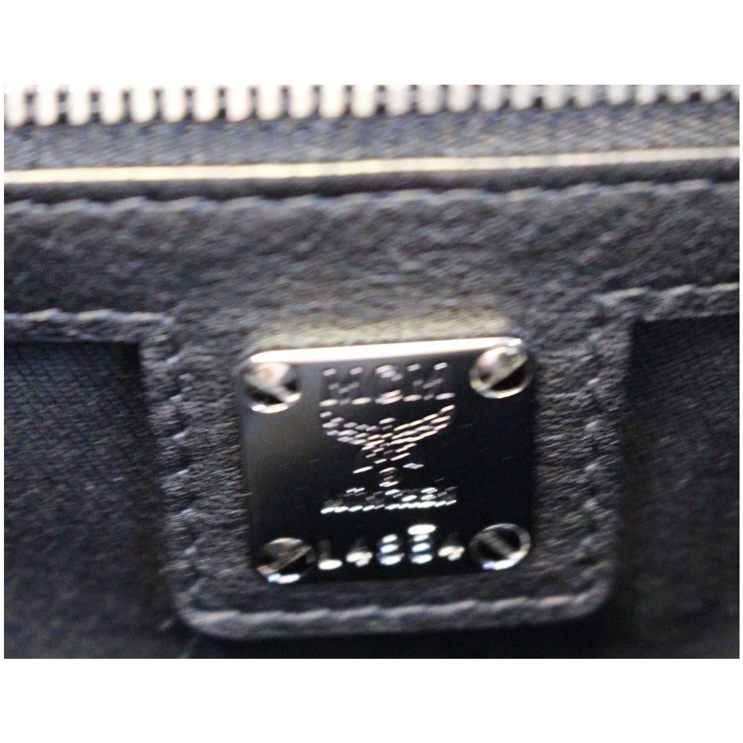MCM Klara Large Hobo Monogram Leather Black Tan Zipper Top Bag Crossbody