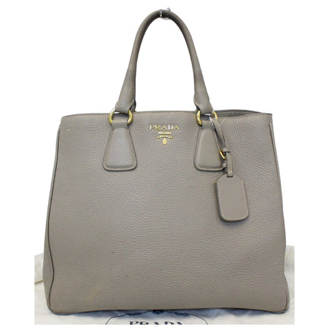 PRADA Pebbled Leather Large Tote Bag Grey