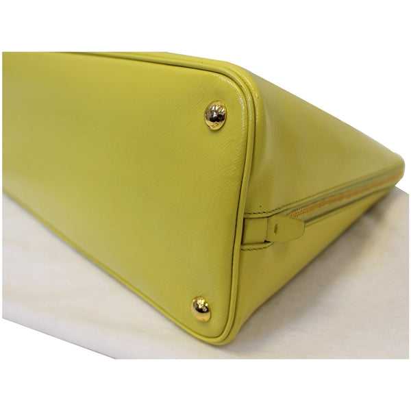 Prada Saffiano Lux Leather Top Handle Satchel Bag Yellow exterior 
