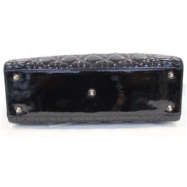 CHRISTIAN DIOR Lady Dior Large Quilted Patent Leather Shoulder Bag Black