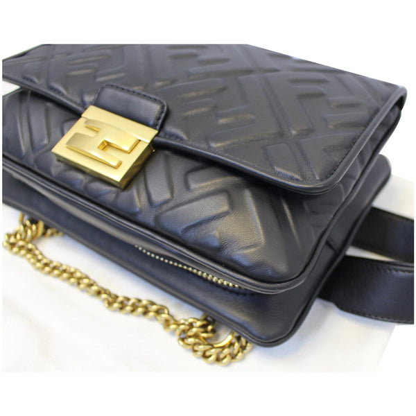 Fendi Upside Down Leather Belt Bag in Black left side view