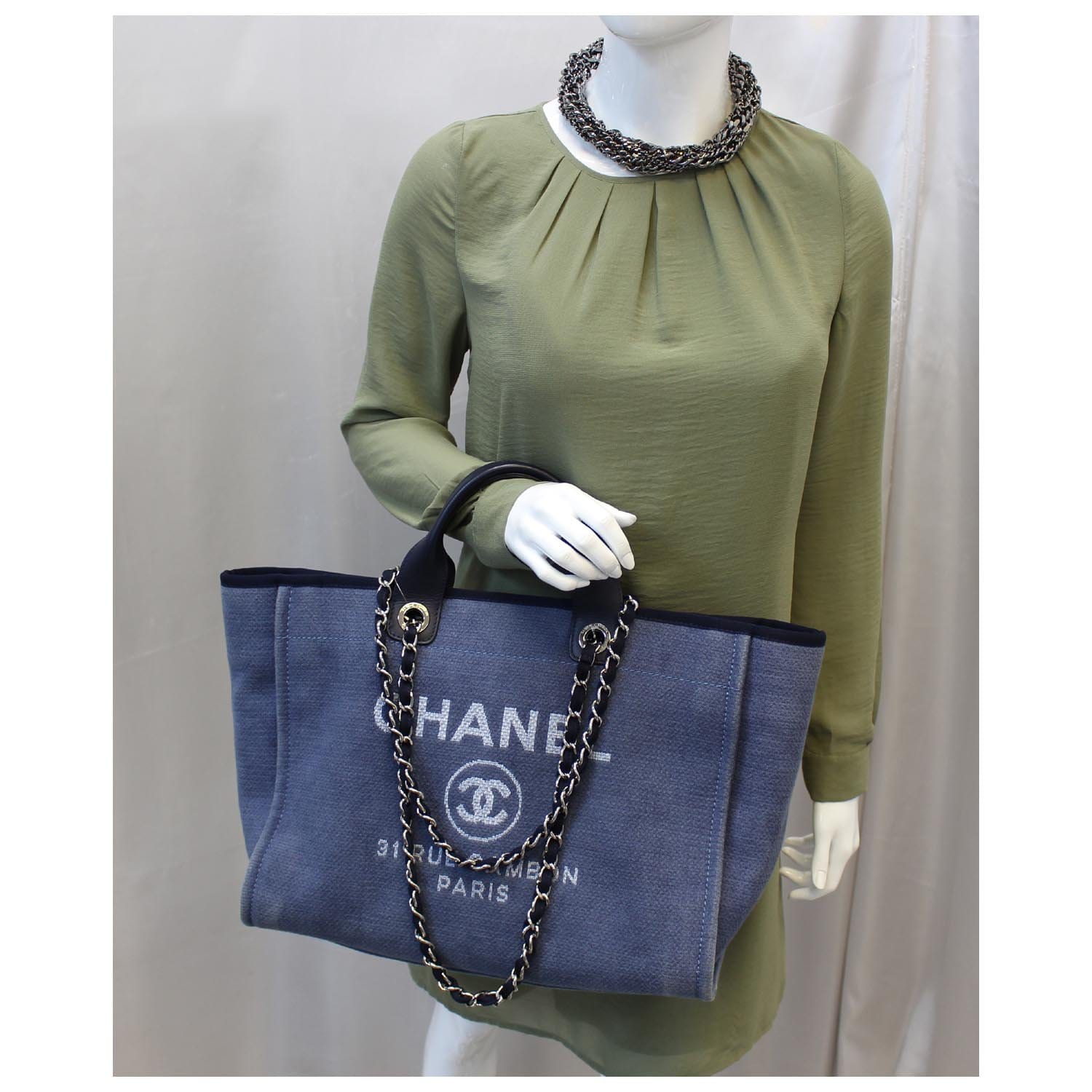 Chanel Deauville Tote Canvas Bag B966# Blue