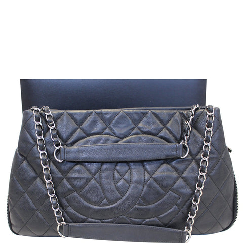 CHANEL Black Quilted Caviar Leather Zip Around Tote Bag