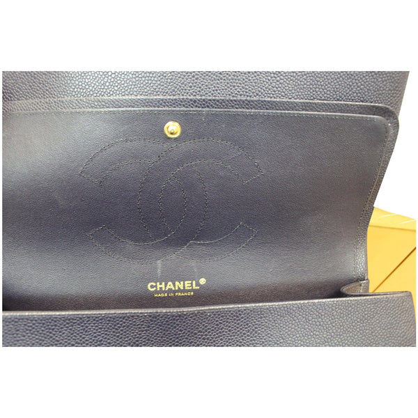 used Chanel Jumbo Double Flap Caviar Leather Shoulder Bag Blue 