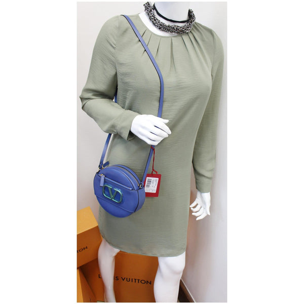 VALENTINO VLogo Round Calfskin Crossbody Bag Blue - Final Sale