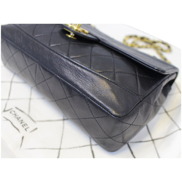 CHANEL Vintage Quilted Lambskin Leather Line Flap Bag Black-US