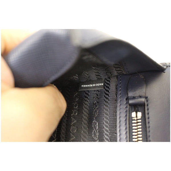 Prada Saffiano Leather Shoulder Bag in Blue - internal zip