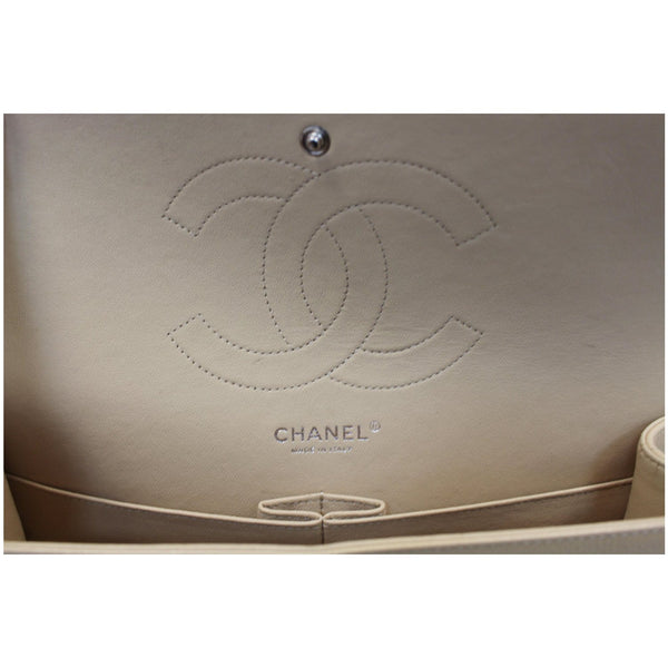 Chanel Jumbo Double Flap Caviar Leather Shoulder Bag Beige interior