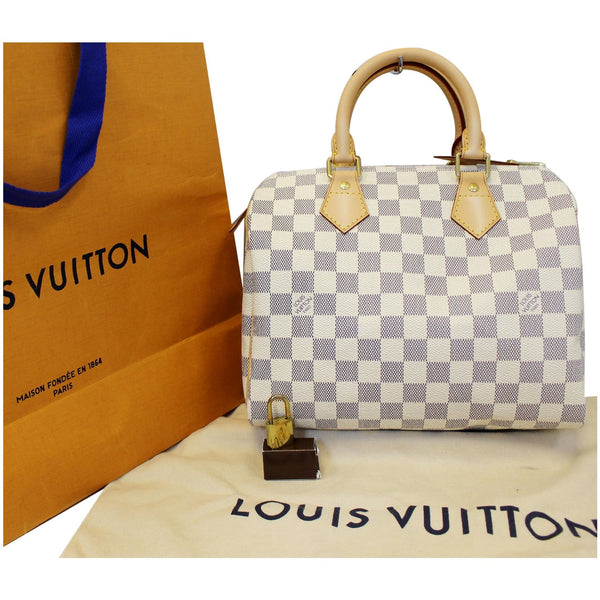 LOUIS VUITTON Speedy 25 Damier Azur Satchel Bag White
