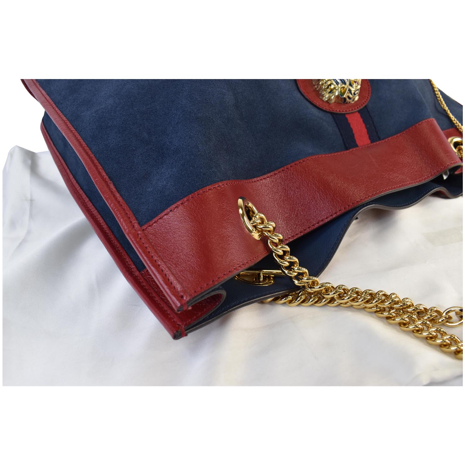 Gucci Rajah Suede Tote Bag Navy/Red