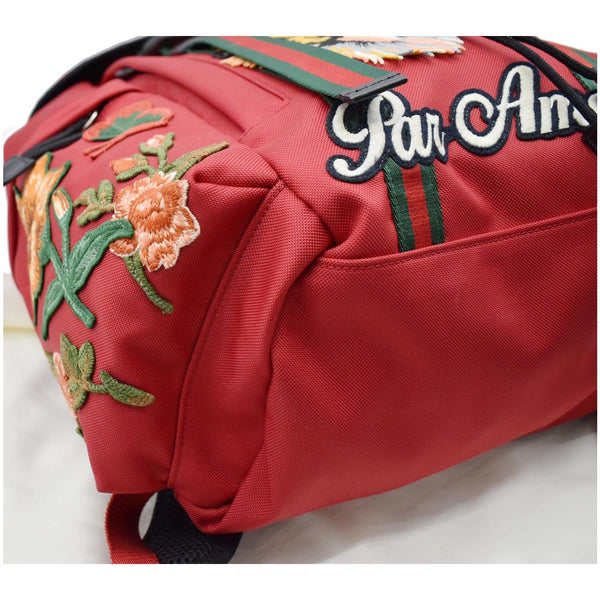 GUCCI L'Aveugle Par Amour Embroidered Nylon Double Buckle Backpack Red 429037