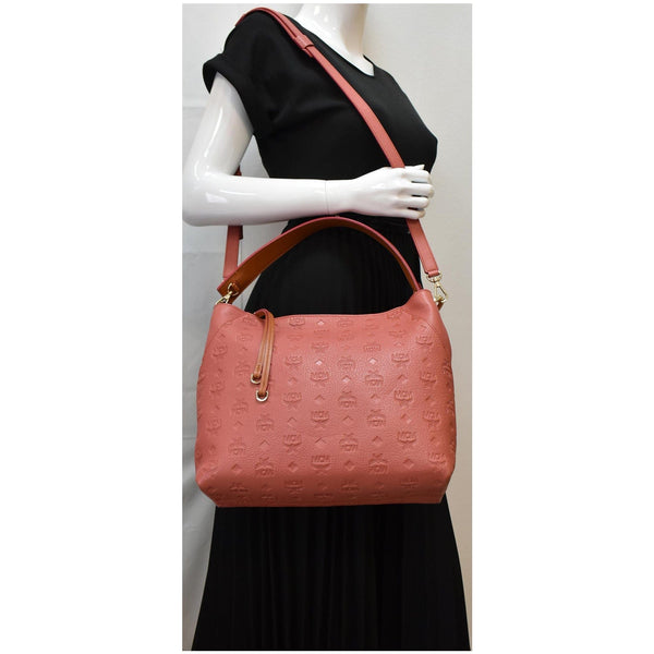 MCM Klara Medium Monogram Leather Hobo Bag Cocoa