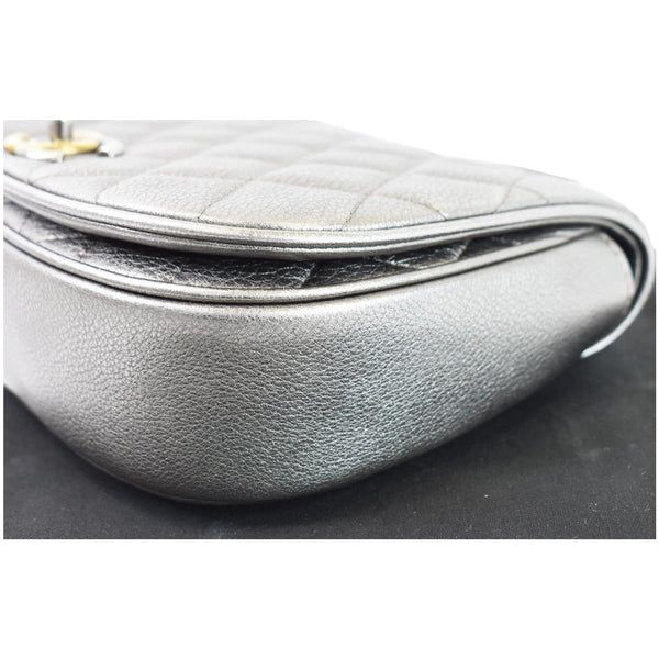 CHANEL Casual Pocket Flap Caviar Messenger Shoulder Bag Silver