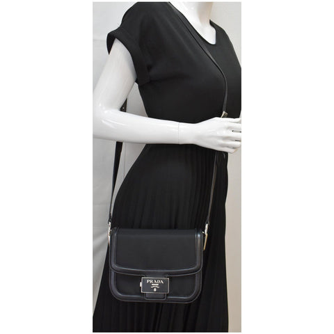PRADA Nylon Leather Shoulder Bag Black