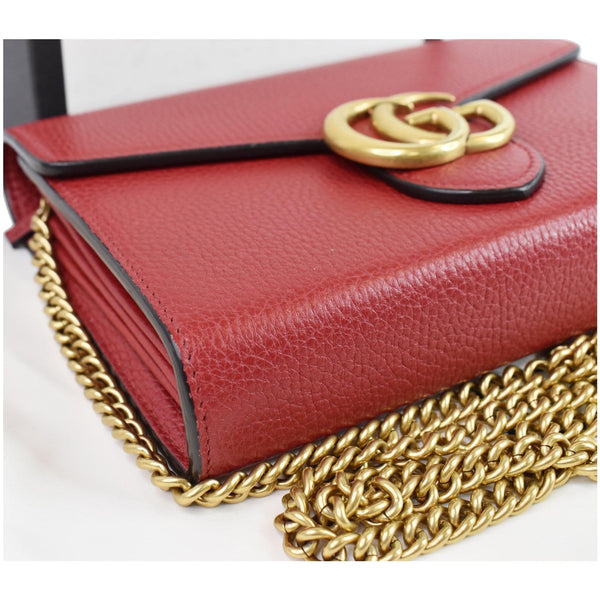 GUCCI GG Marmont Leather Crossbody Chain Wallet Red 401232