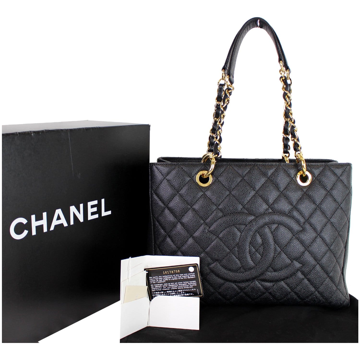 Chanel GST (Grand Shopping Tote) Black Caviar Leather & Silver Hardware